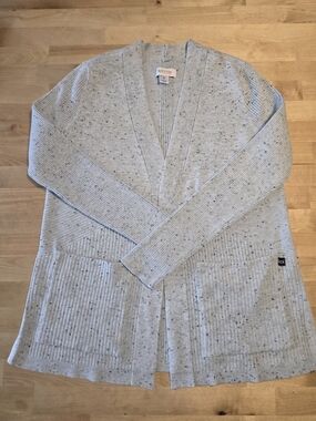 koi Platinum Grey Open-Front Rib Knit Cardigan